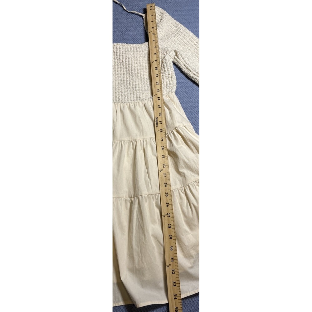 Aureum Square Neck Smocked Dress Women's Cream NWT Tiered Babydoll Size Medium - Picture 3 of 7